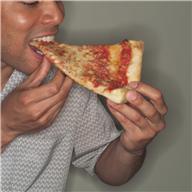 man eating pizza